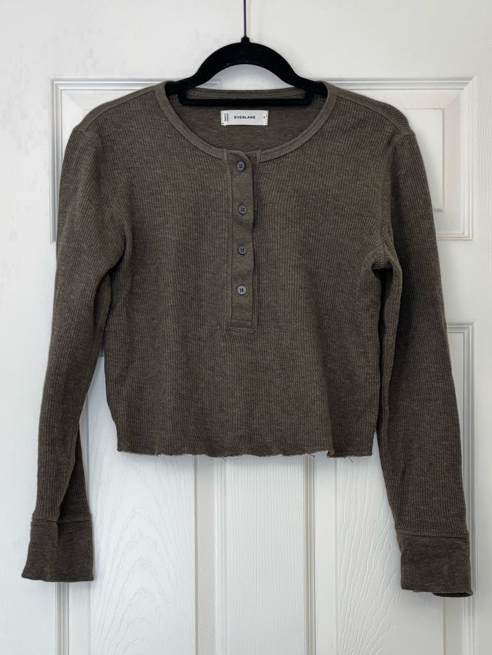Everlane 100% Cotton Button Front Boxy Henley in Cozy Waffle